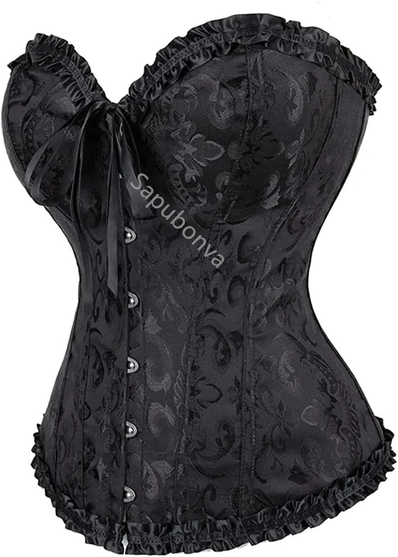 M White Corset Top Plus Size Women Bustier Overbust Sexy Lace up Floral Lingerie Vintage Victorian Fashion Black Red