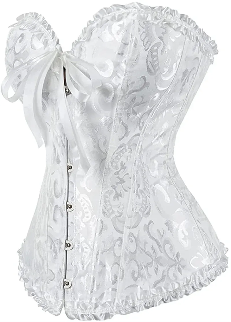 M White Corset Top Plus Size Women Bustier Overbust Sexy Lace up Floral Lingerie Vintage Victorian Fashion Black Red