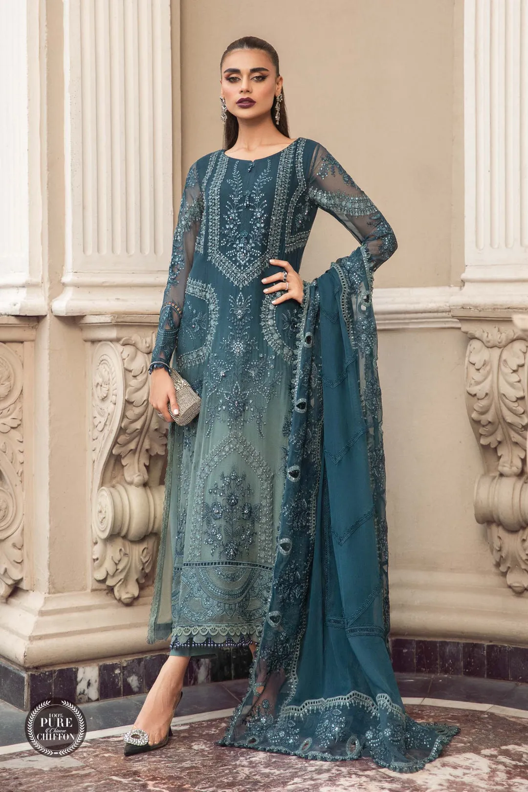 Maria.B | Embroidered Chiffon Collection '23 | MPC-23-102 TEAL BLUE