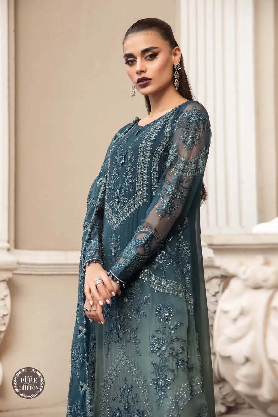 Maria.B | Embroidered Chiffon Collection '23 | MPC-23-102 TEAL BLUE