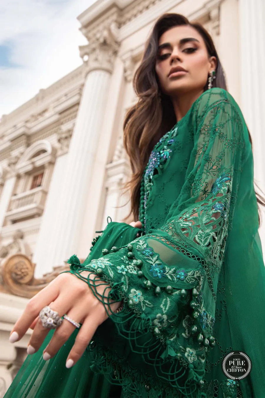 Maria.B | Embroidered Chiffon Collection '23 | MPC-23-108 EMERALD GREEN