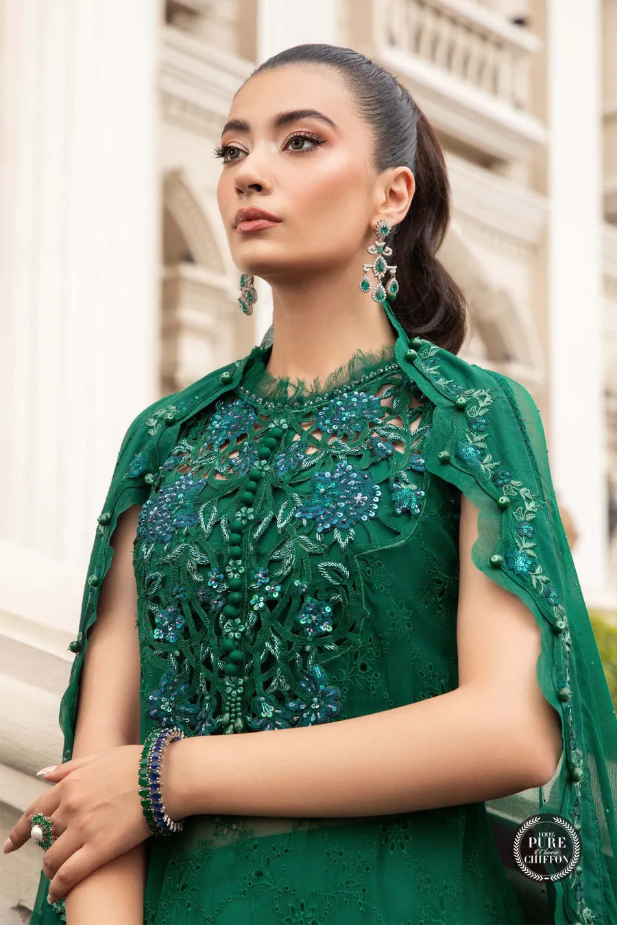 Maria.B | Embroidered Chiffon Collection '23 | MPC-23-108 EMERALD GREEN