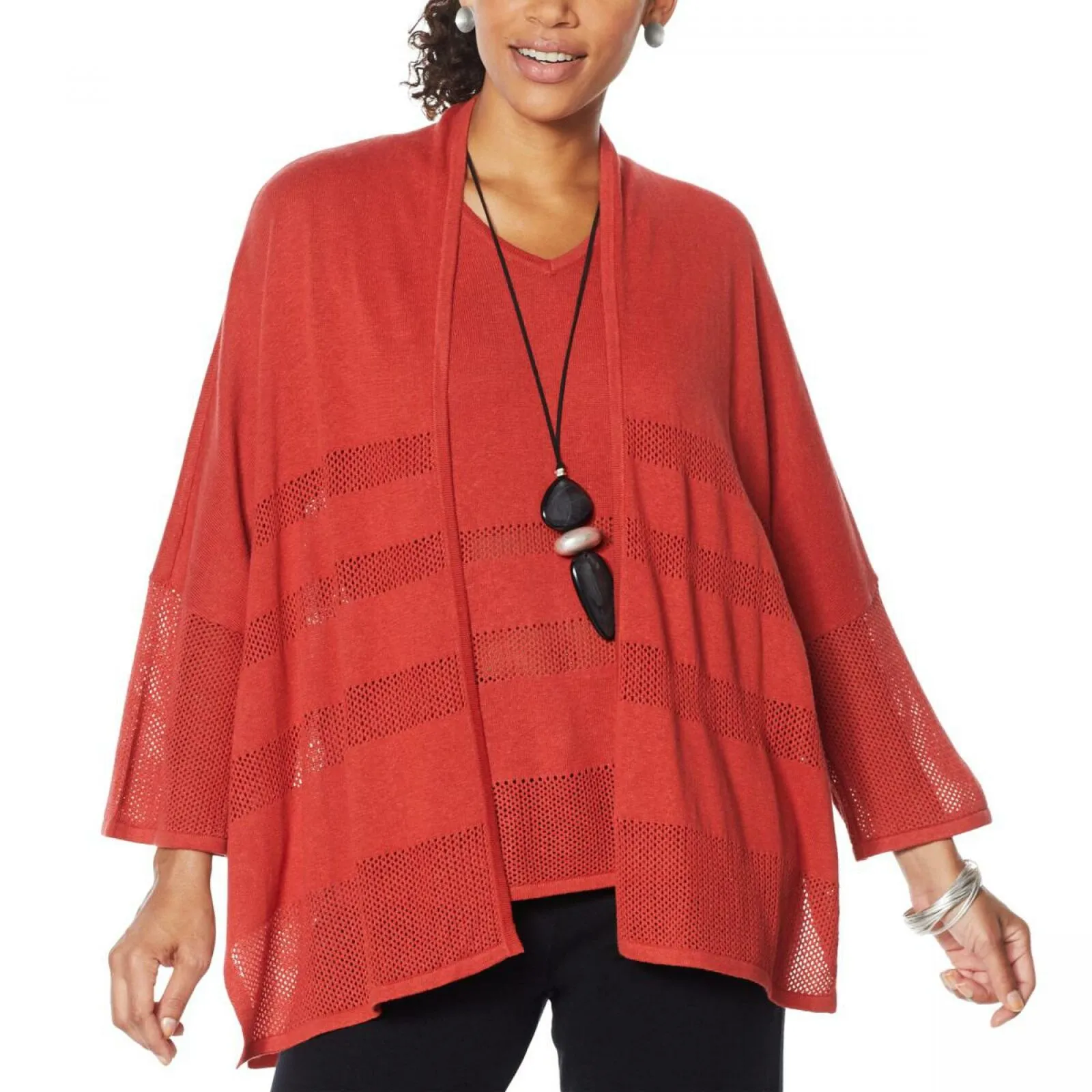 MarlaWynne Women's Mesh Stitch Topper Cardigan Sweater