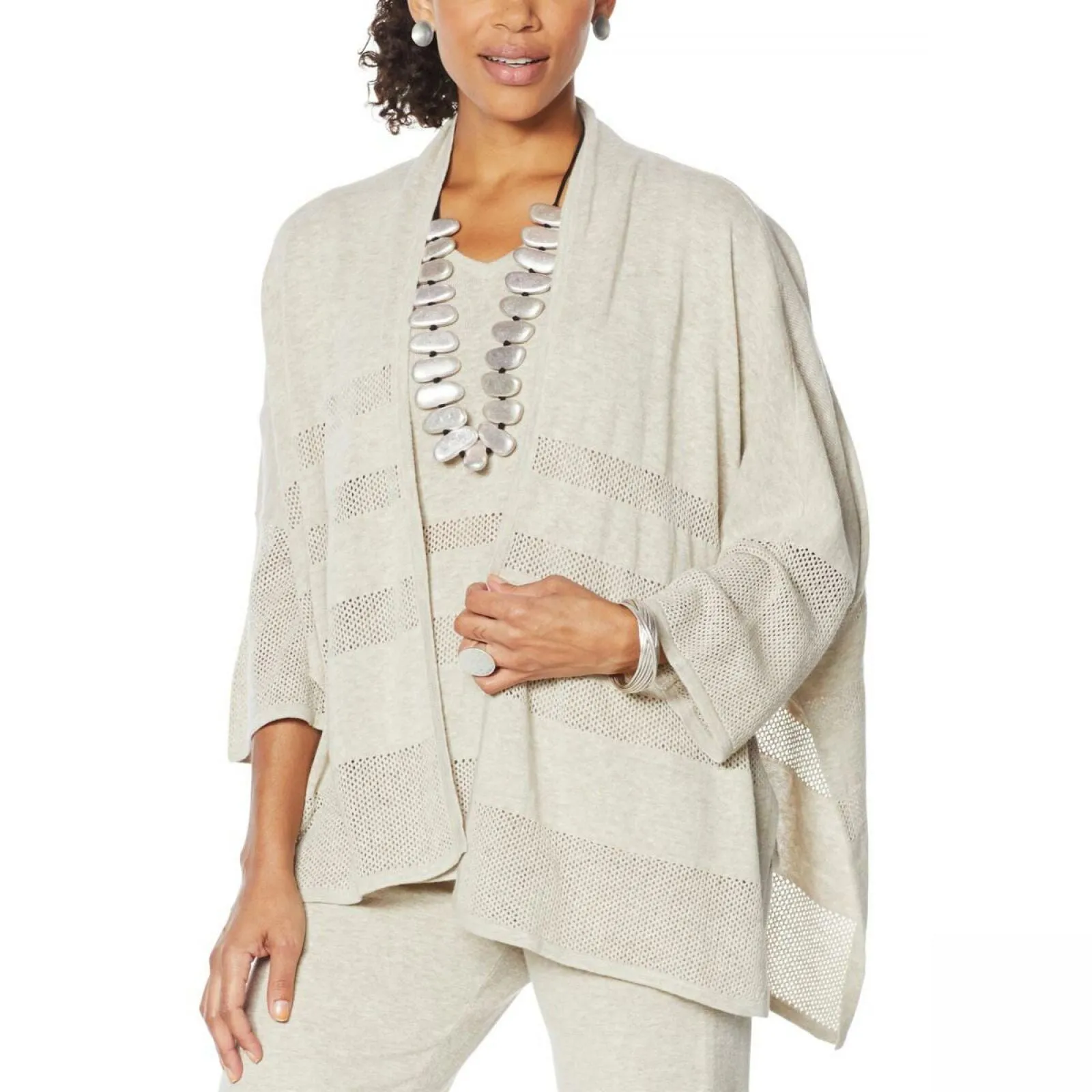 MarlaWynne Women's Mesh Stitch Topper Cardigan Sweater