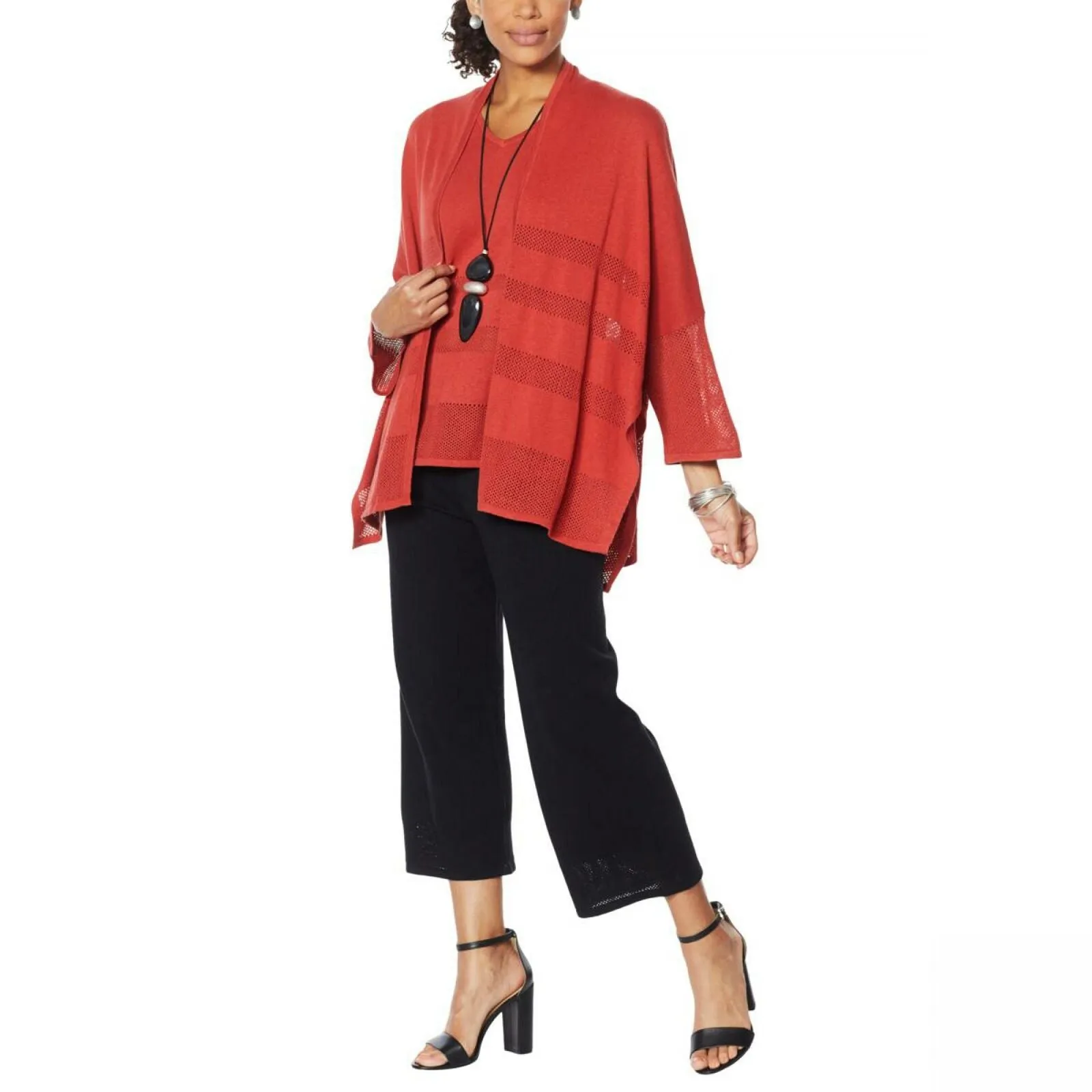 MarlaWynne Women's Mesh Stitch Topper Cardigan Sweater