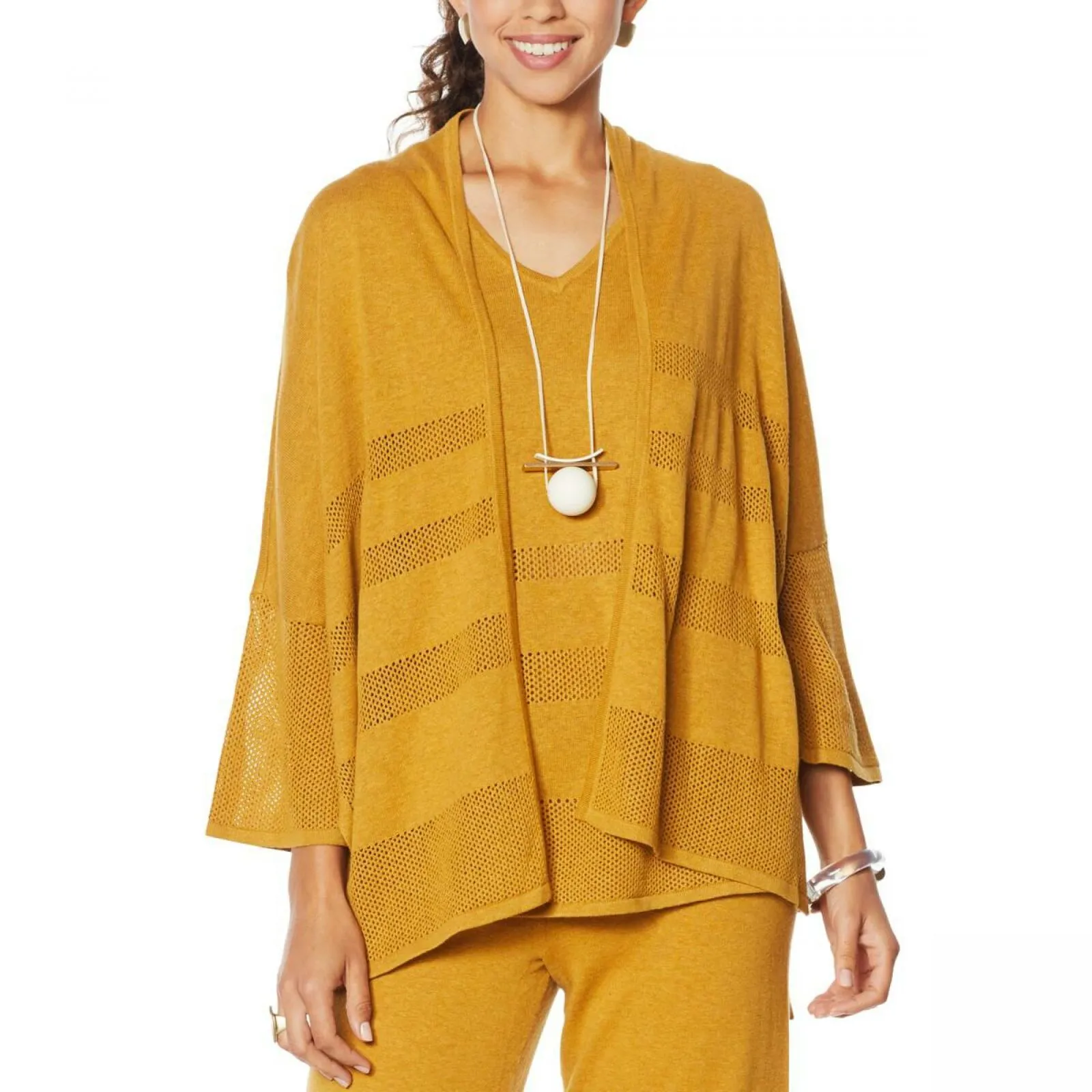 MarlaWynne Women's Mesh Stitch Topper Cardigan Sweater