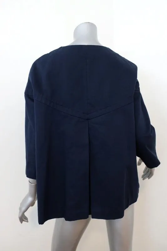 Marni Swing Jacket Navy Cotton-Linen Size 42 Button Front 3/4 Sleeve