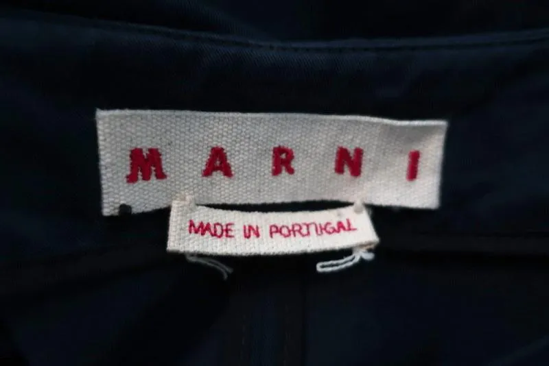 Marni Swing Jacket Navy Cotton-Linen Size 42 Button Front 3/4 Sleeve