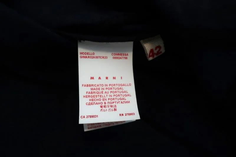 Marni Swing Jacket Navy Cotton-Linen Size 42 Button Front 3/4 Sleeve