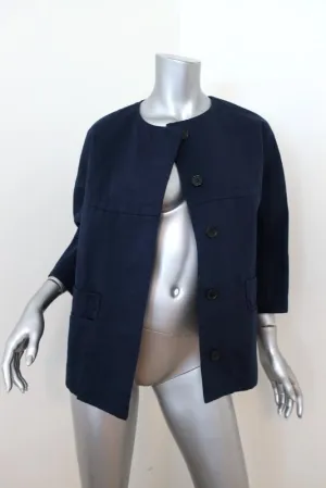 Marni Swing Jacket Navy Cotton-Linen Size 42 Button Front 3/4 Sleeve