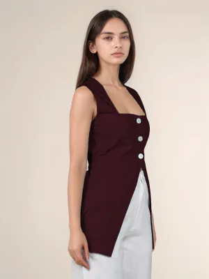 Maroon Solid Square Neck Top