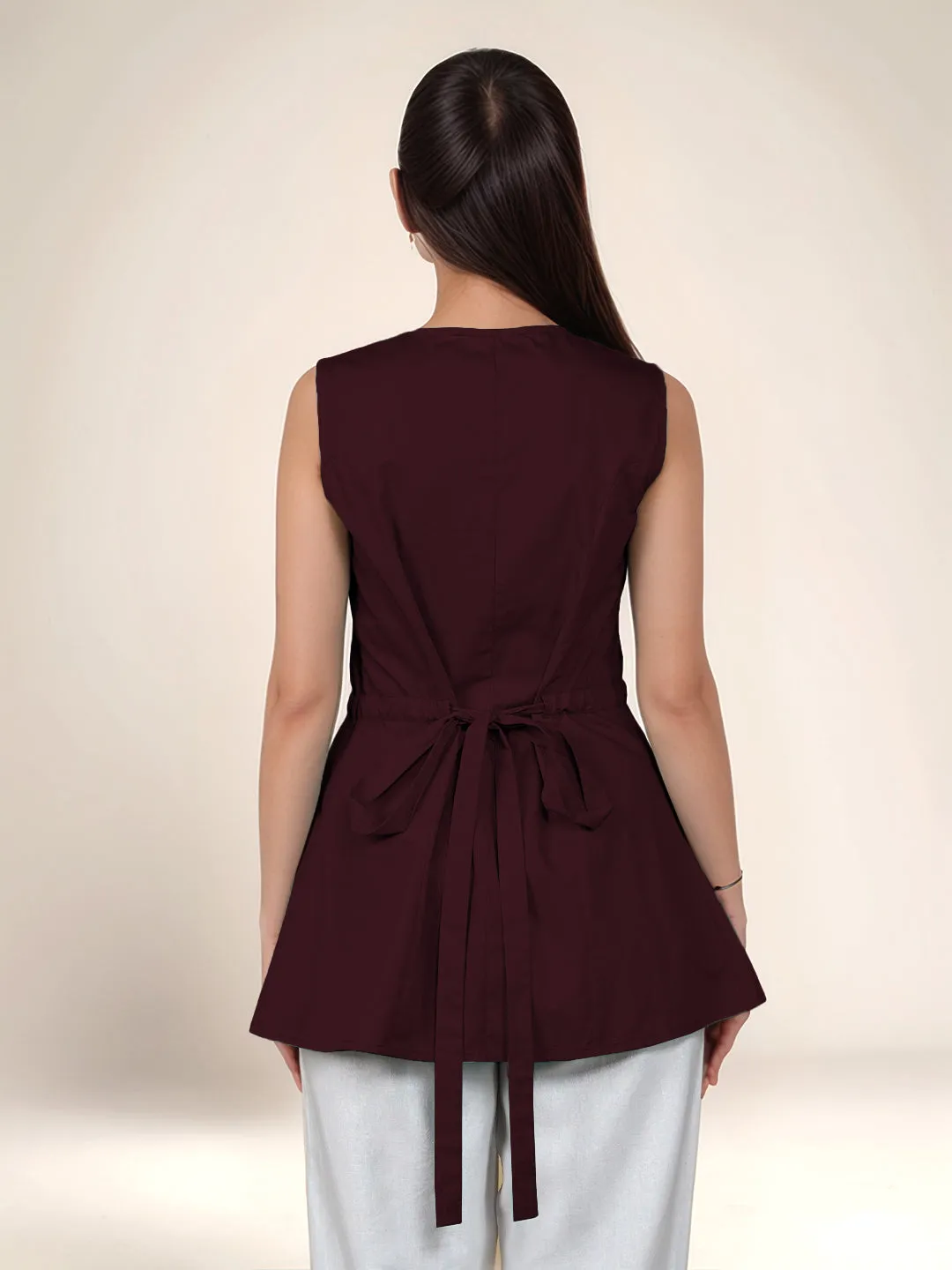 Maroon Solid Square Neck Top