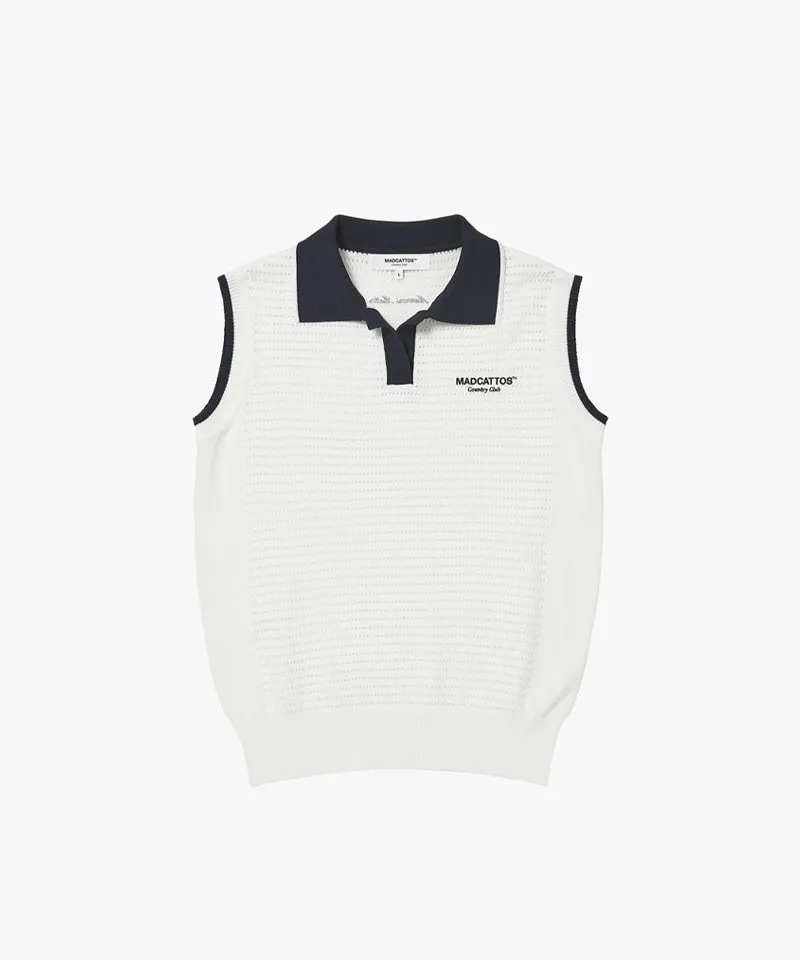MCC Women's Sleeveless Knit Polo Shirt - White