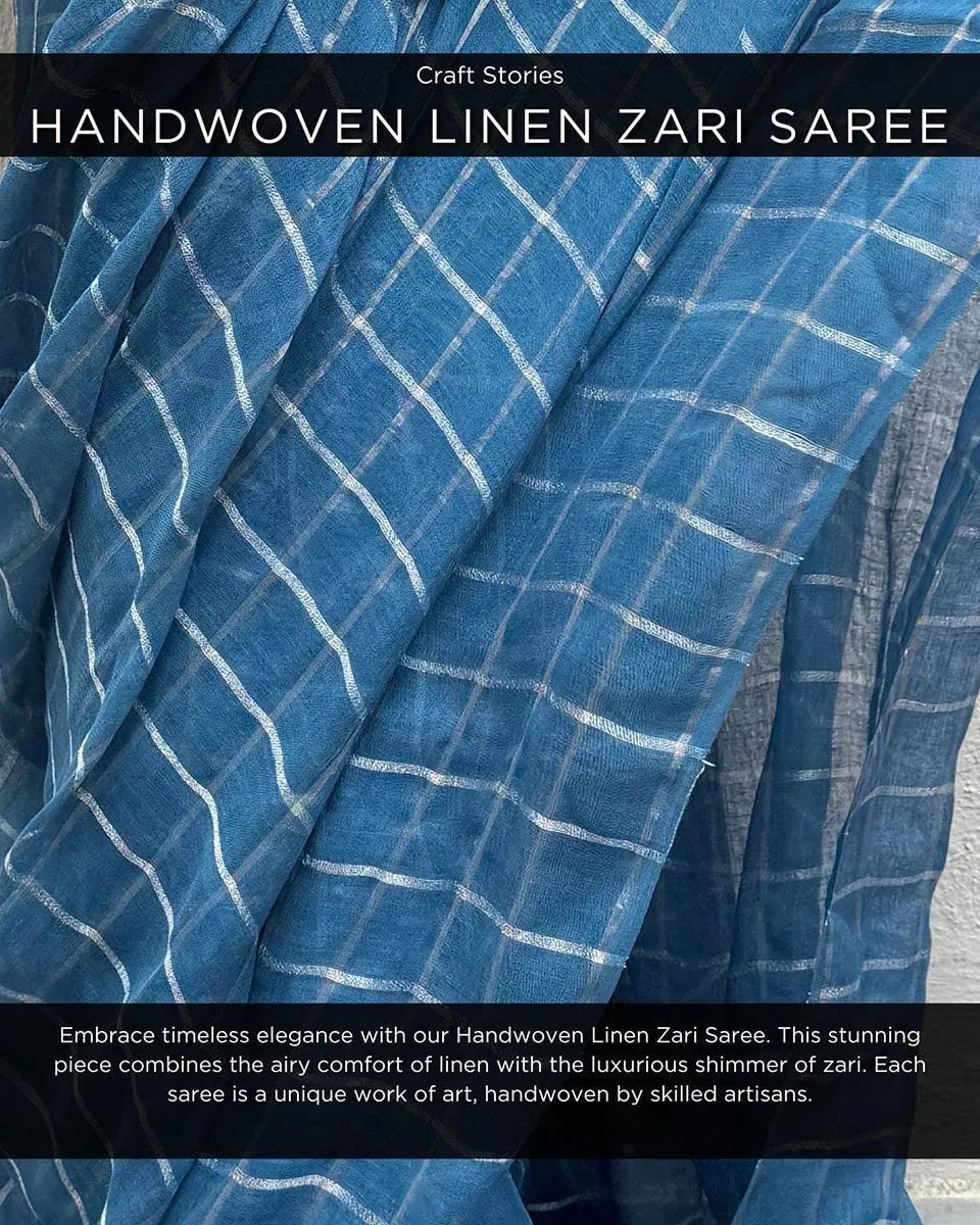 Meen Handwoven Linen Zari Saree - Jheel