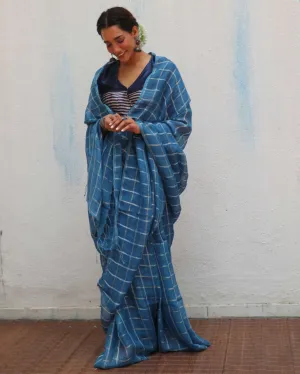 Meen Handwoven Linen Zari Saree - Jheel