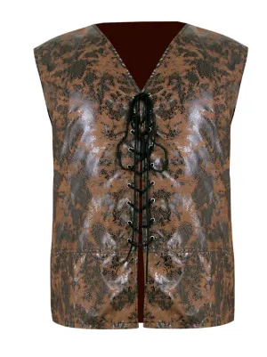 Men's Steampunk Retro Lace Up Leather Vest Western Cowboy Waistcoat