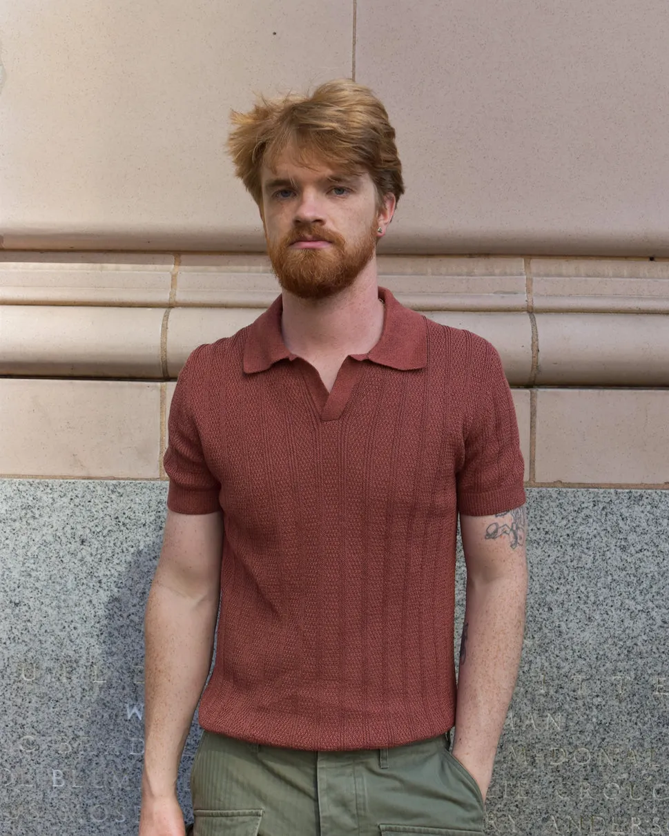 Miles Leon Fabien Knit Polo in Terra Cotta