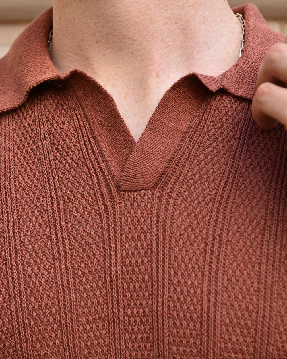 Miles Leon Fabien Knit Polo in Terra Cotta