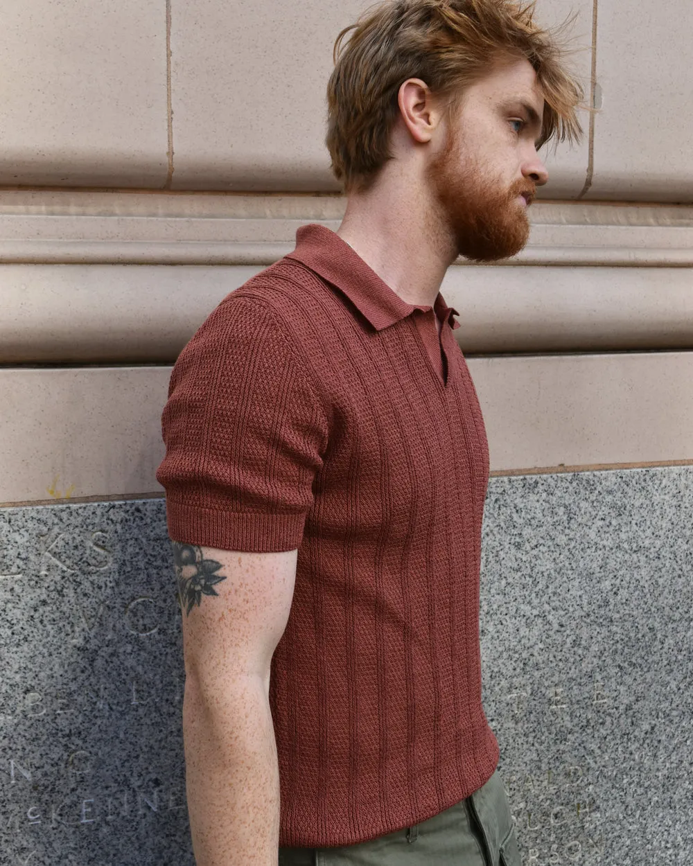 Miles Leon Fabien Knit Polo in Terra Cotta