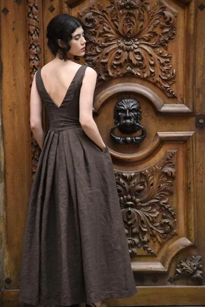 Mina Linen Dress in Bordeaux