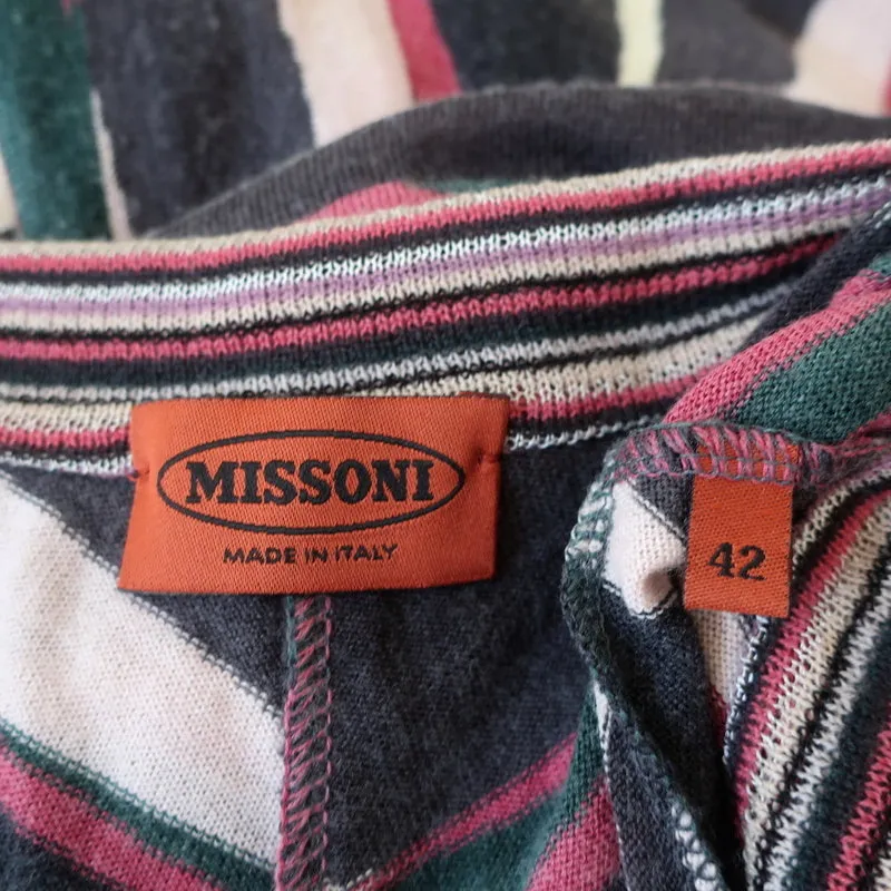 Missoni Wrap Dress Multicolor Wool-Blend Knit Size 42 Long Sleeve V-Neck
