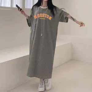 MOMENTLOVER Manufacturer casual printing lazy skirt medium and long straight skirt pure cotton T-shirt dress women's popular summer new