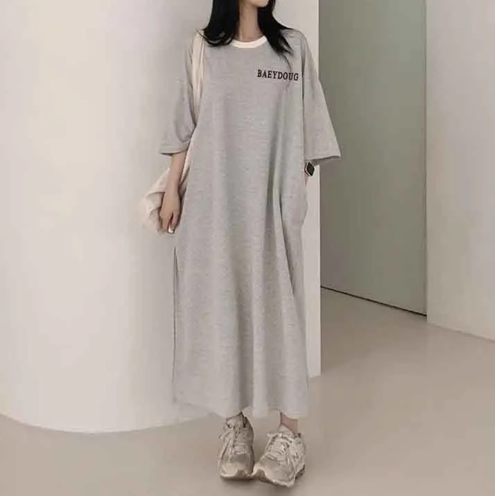 MOMENTLOVER Manufacturer pure cotton fashion short-sleeved t-shirt skirt women's Korean version striped short-sleeved t-shirt dress women's summer tide new Korean version