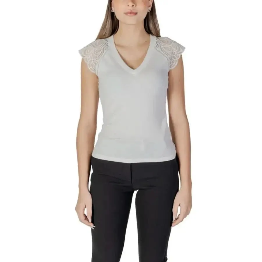 Morgan De Toi Women's White Sleeveless V-Neck T-Shirt