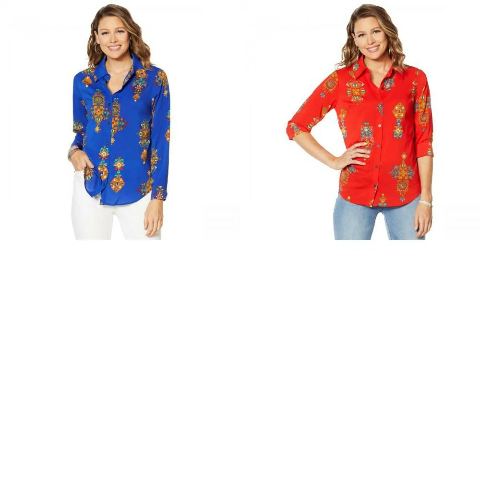 MOTTO Women's Stretch Chiffon Printed Button Front Shirt