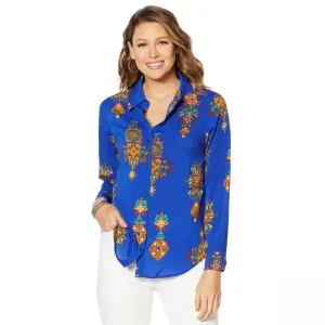 MOTTO Women's Stretch Chiffon Printed Button Front Shirt