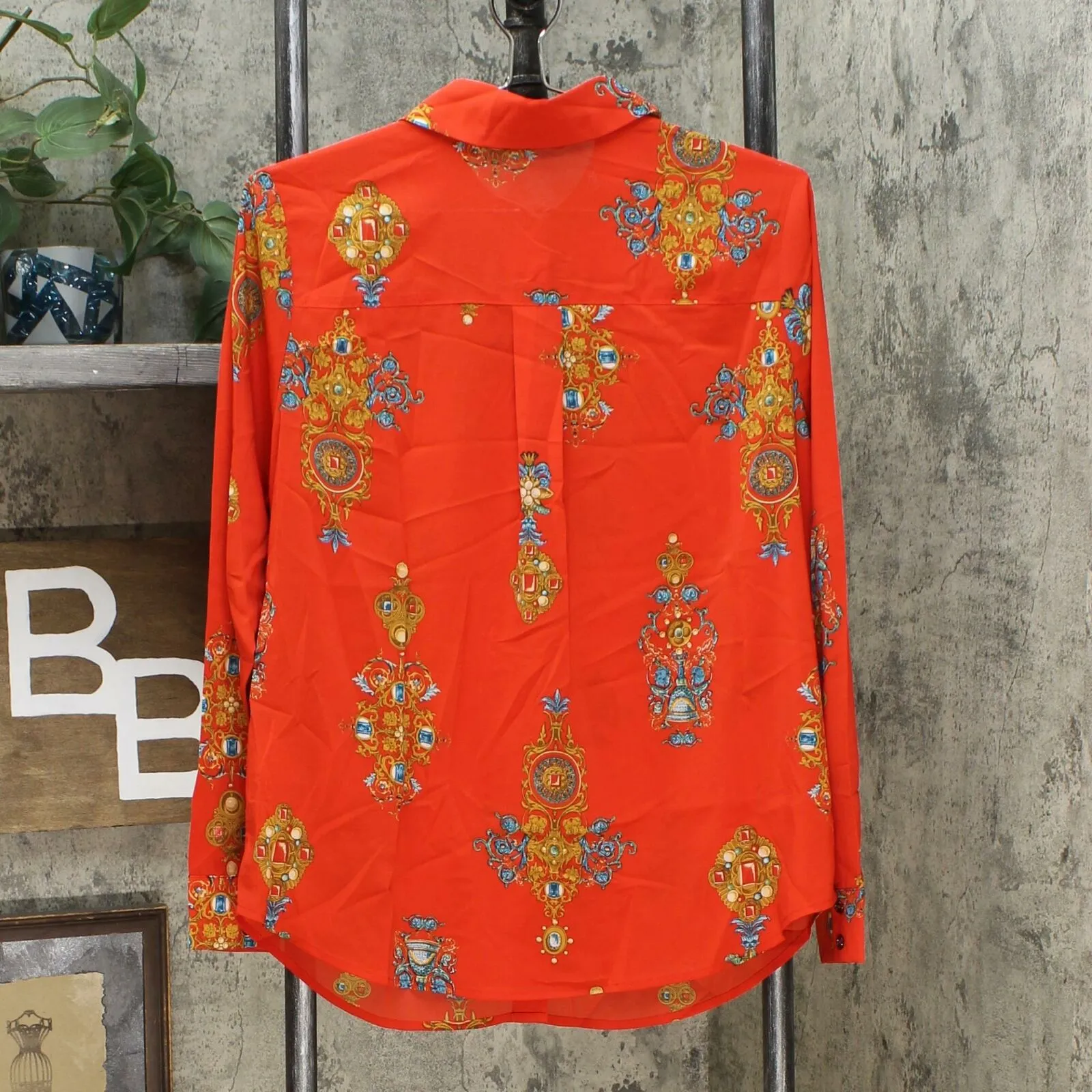MOTTO Women's Stretch Chiffon Printed Button Front Shirt