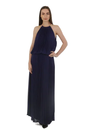 MSK Pleated Sleeveless Necklace Maxi Dress Navy