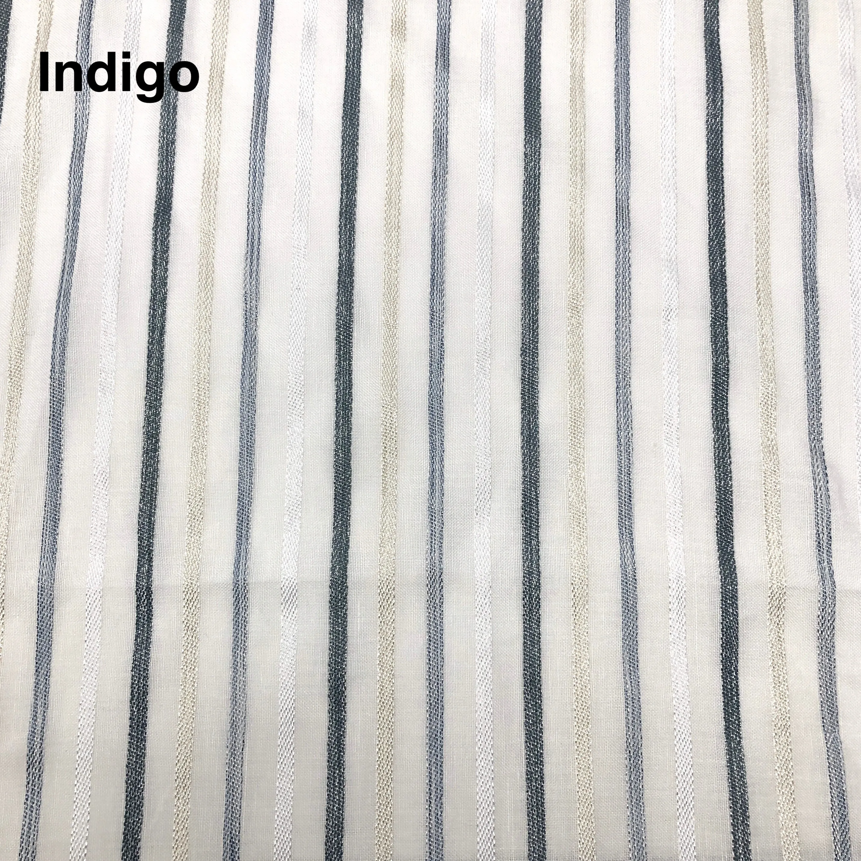 Multi Stripe Linen Blend Embroidered Grey Indigo Stripe Sheer Fabric By The Yard/CL1033