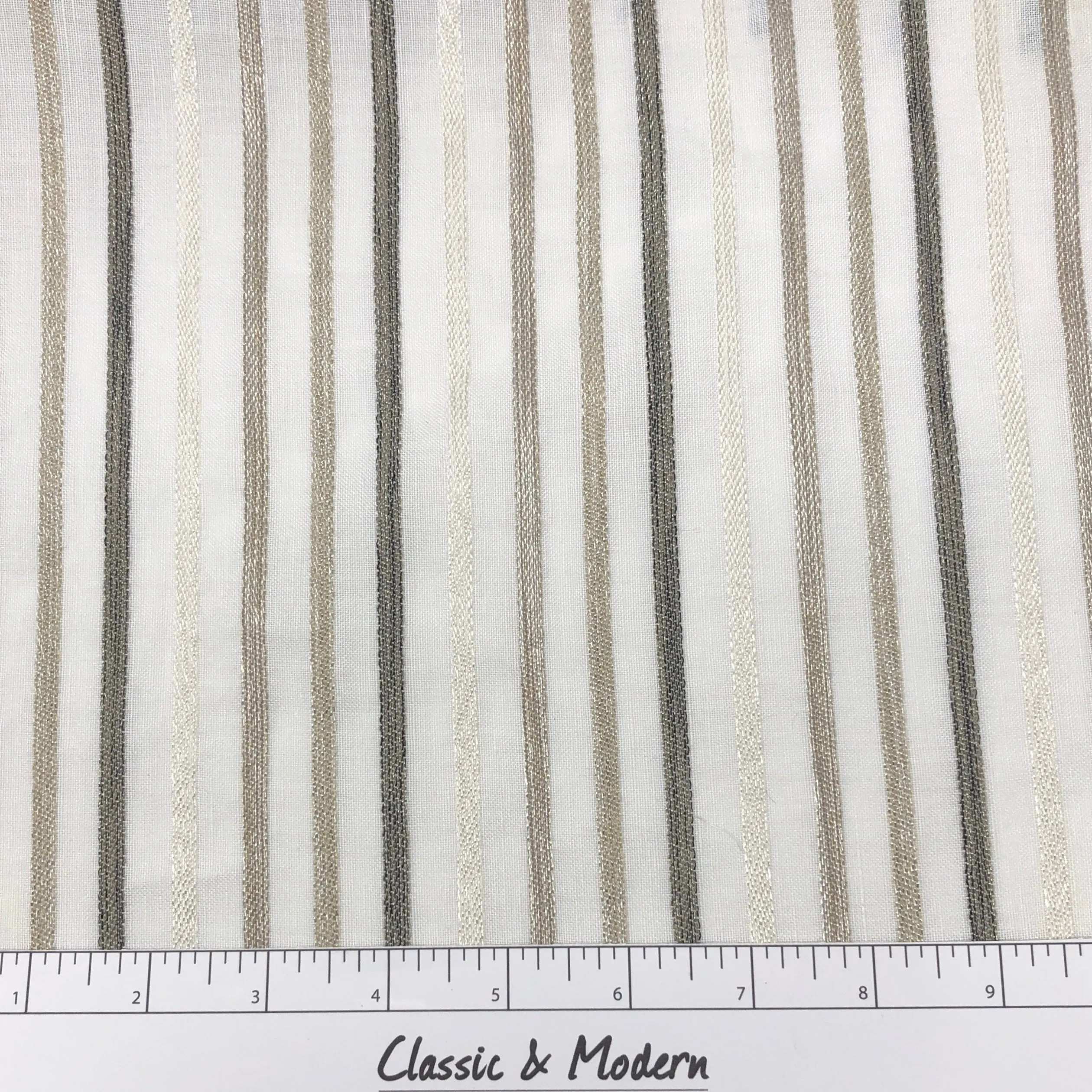 Multi Stripe Linen Blend Embroidered Grey Indigo Stripe Sheer Fabric By The Yard/CL1033