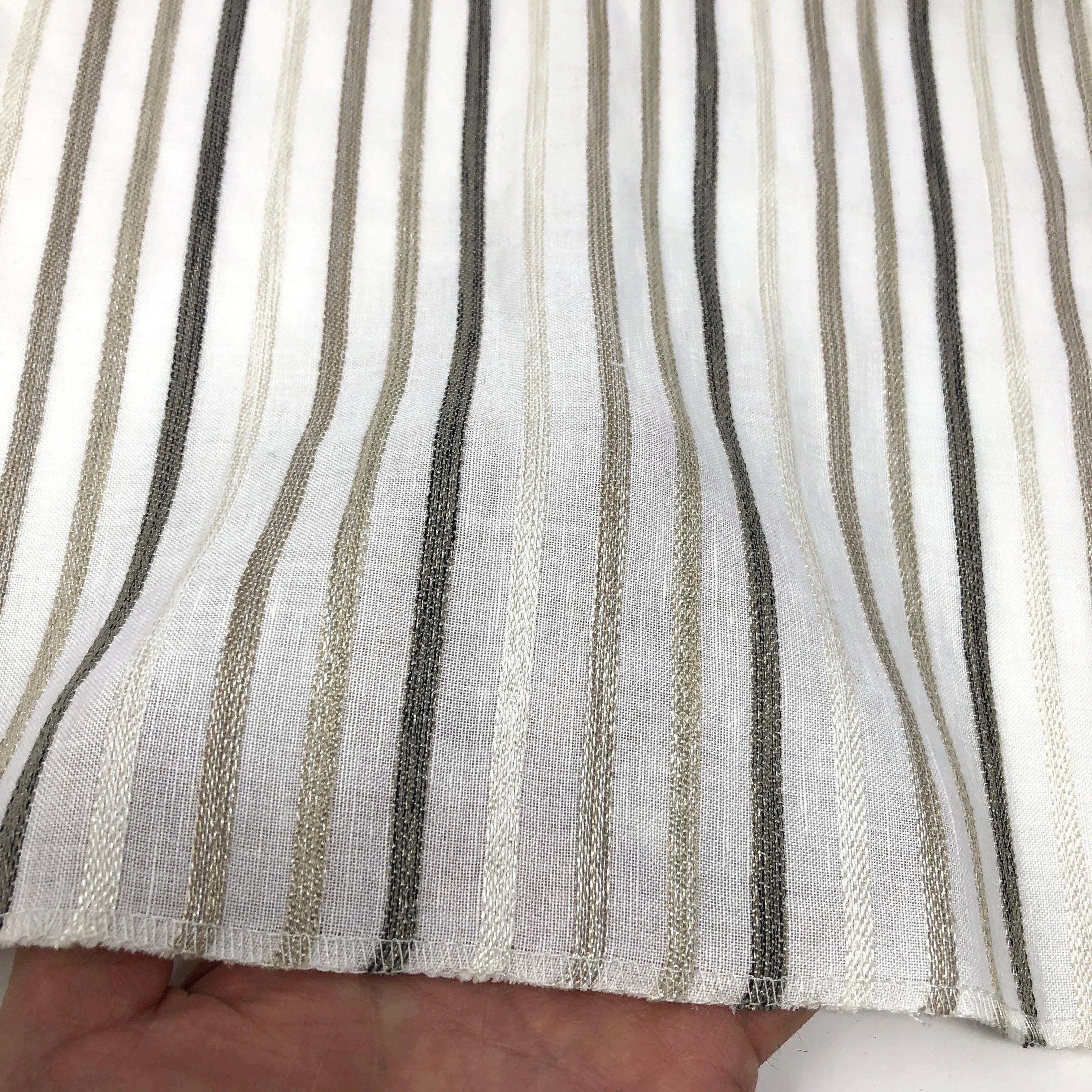 Multi Stripe Linen Blend Embroidered Grey Indigo Stripe Sheer Fabric By The Yard/CL1033