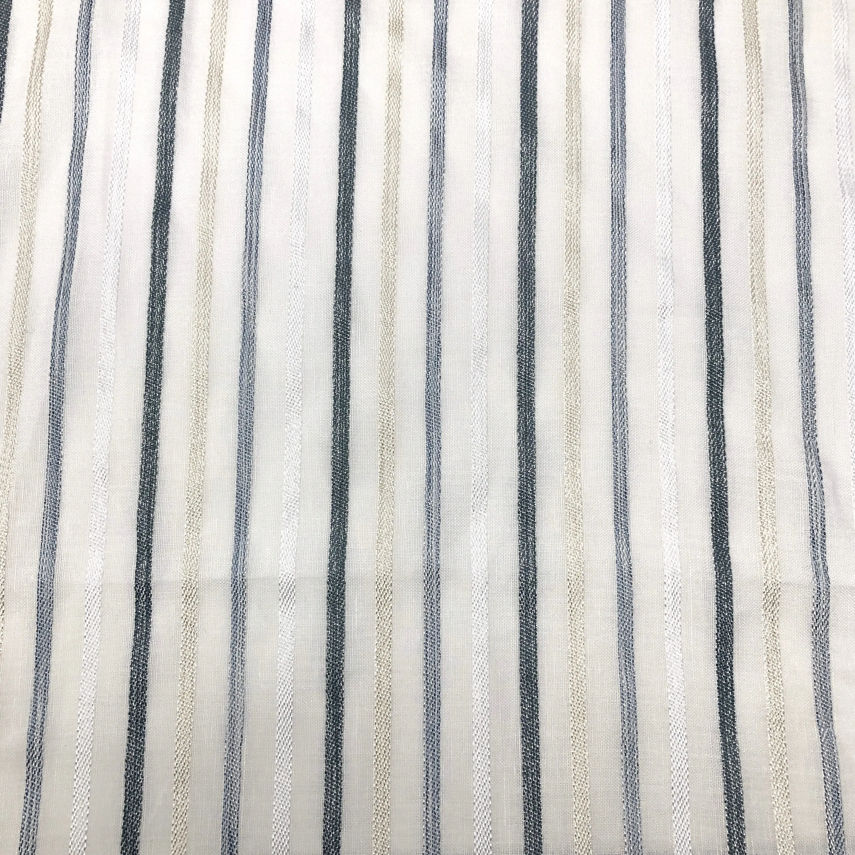 Multi Stripe Linen Blend Embroidered Grey Indigo Stripe Sheer Fabric By The Yard/CL1033