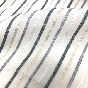 Multi Stripe Linen Blend Embroidered Grey Indigo Stripe Sheer Fabric By The Yard/CL1033