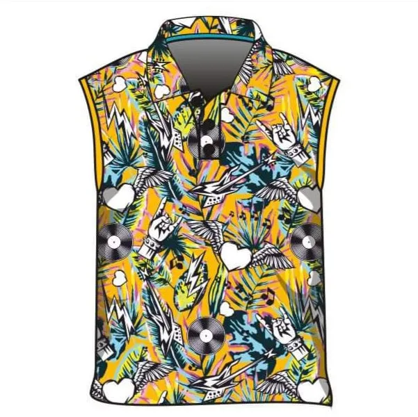 Music | Eat Drink Rock Repeat Orange Sleeveless Fishing Shirt