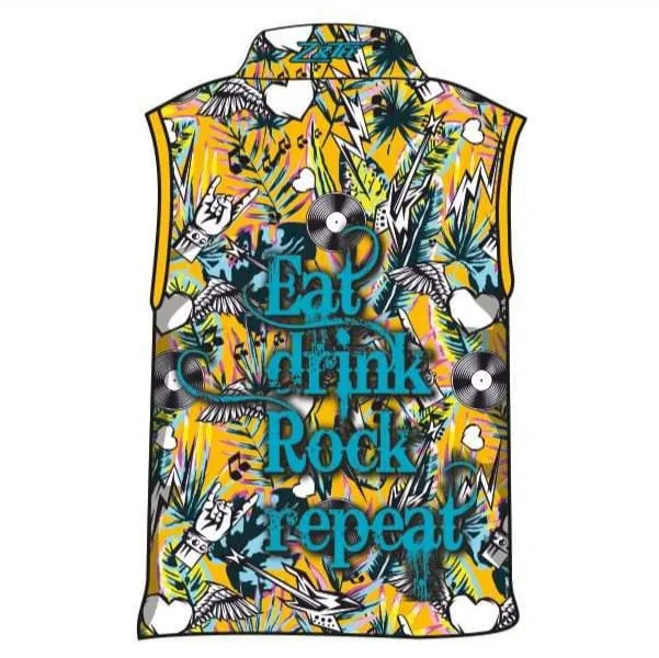 Music | Eat Drink Rock Repeat Orange Sleeveless Fishing Shirt