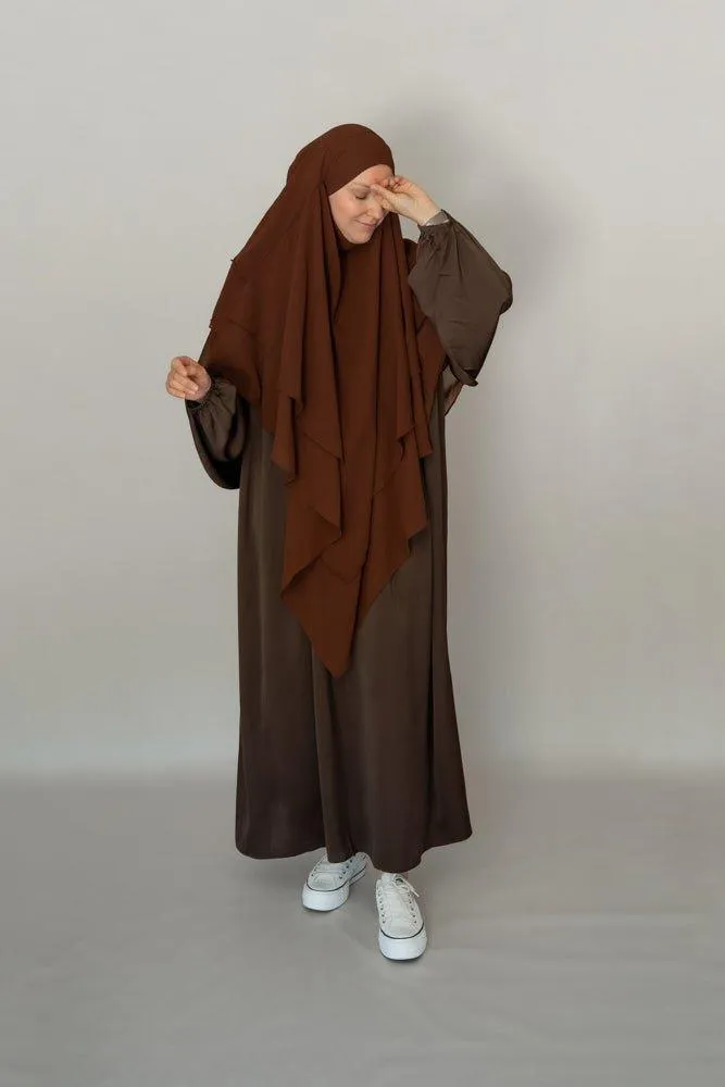 Najam Chiffon three layer Khimar in coffee color