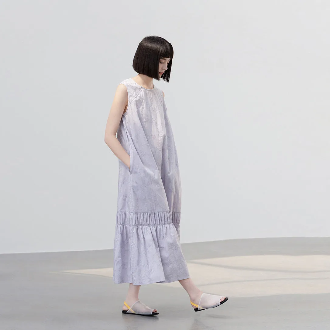 New Chinese sleeveless pullover first love style design dress cotton jacquard purple summer thin long dress B0107