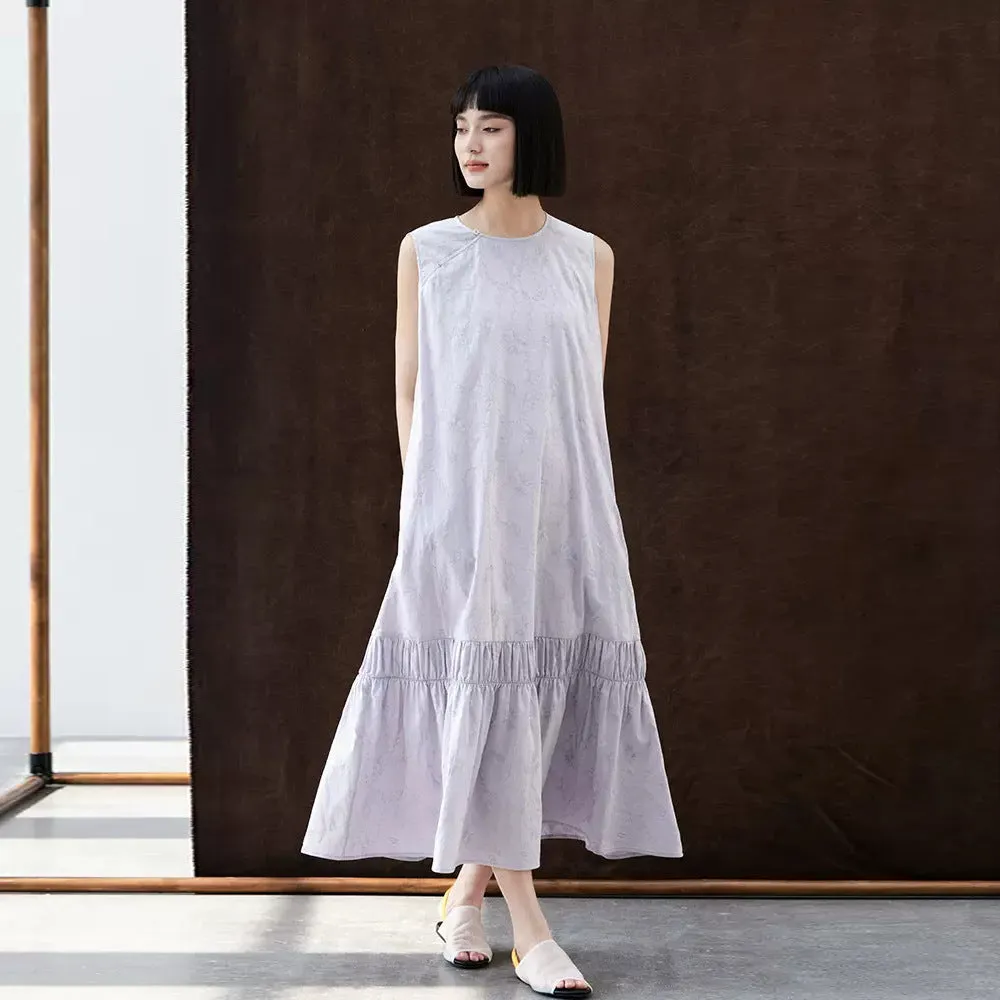 New Chinese sleeveless pullover first love style design dress cotton jacquard purple summer thin long dress B0107