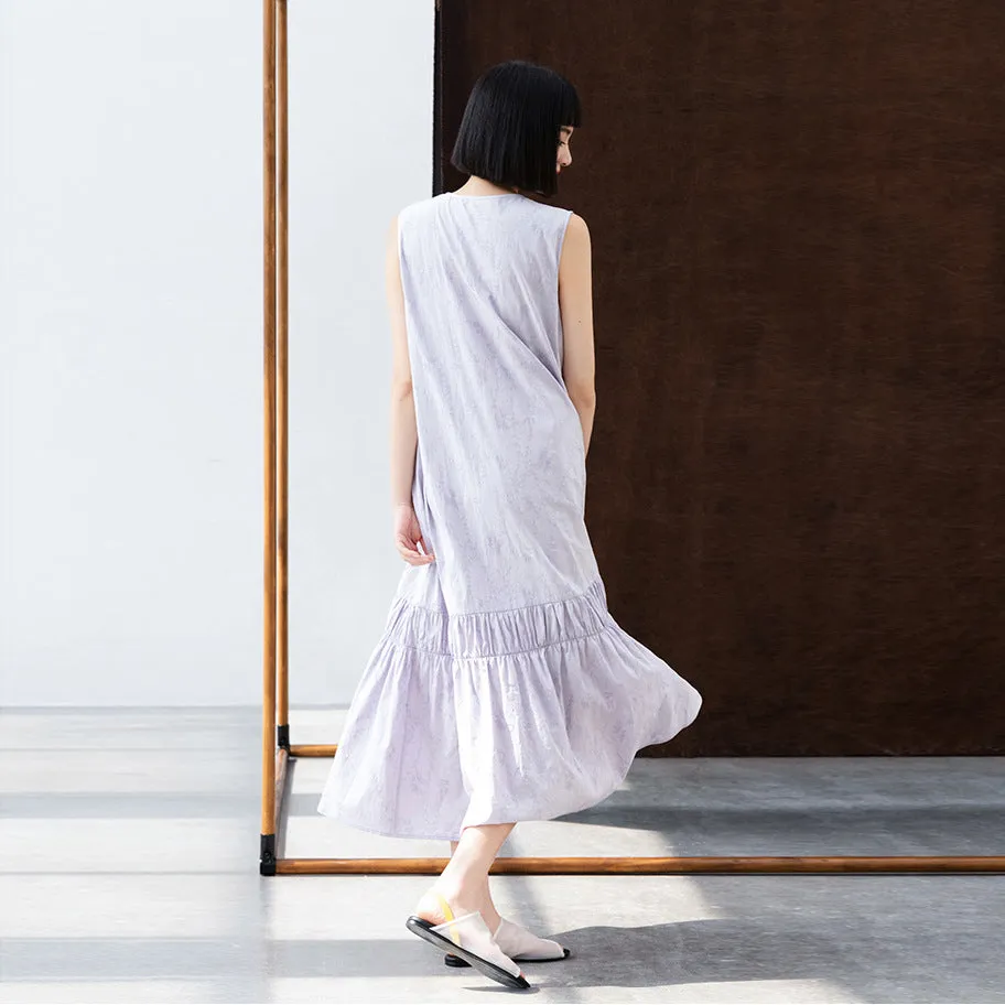 New Chinese sleeveless pullover first love style design dress cotton jacquard purple summer thin long dress B0107