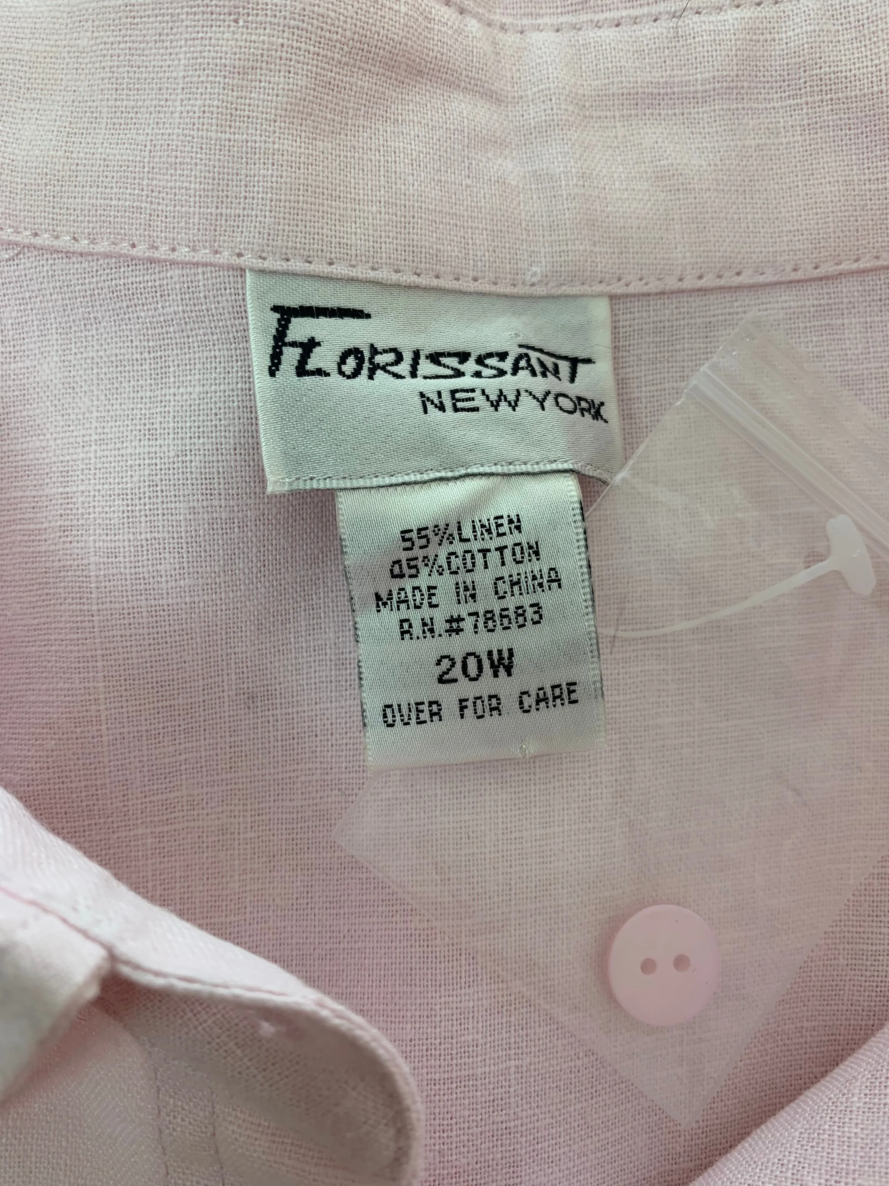 NWOT - FLORISSANT pink Flowers Linen Cotton Blend Long Sleeve Shirt - 20W