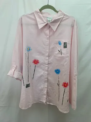 NWOT - FLORISSANT pink Flowers Linen Cotton Blend Long Sleeve Shirt - 20W