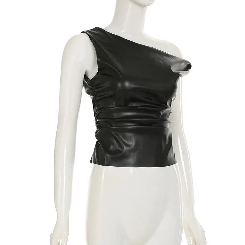 Off the Shoulder Faux Leather Top