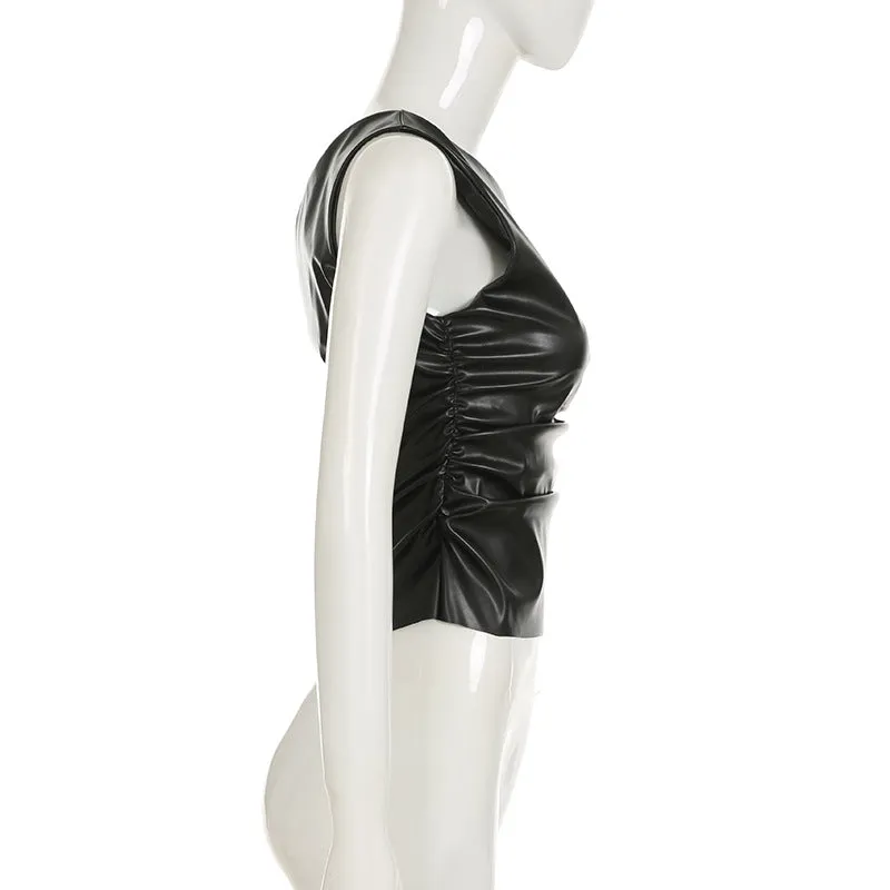 Off the Shoulder Faux Leather Top