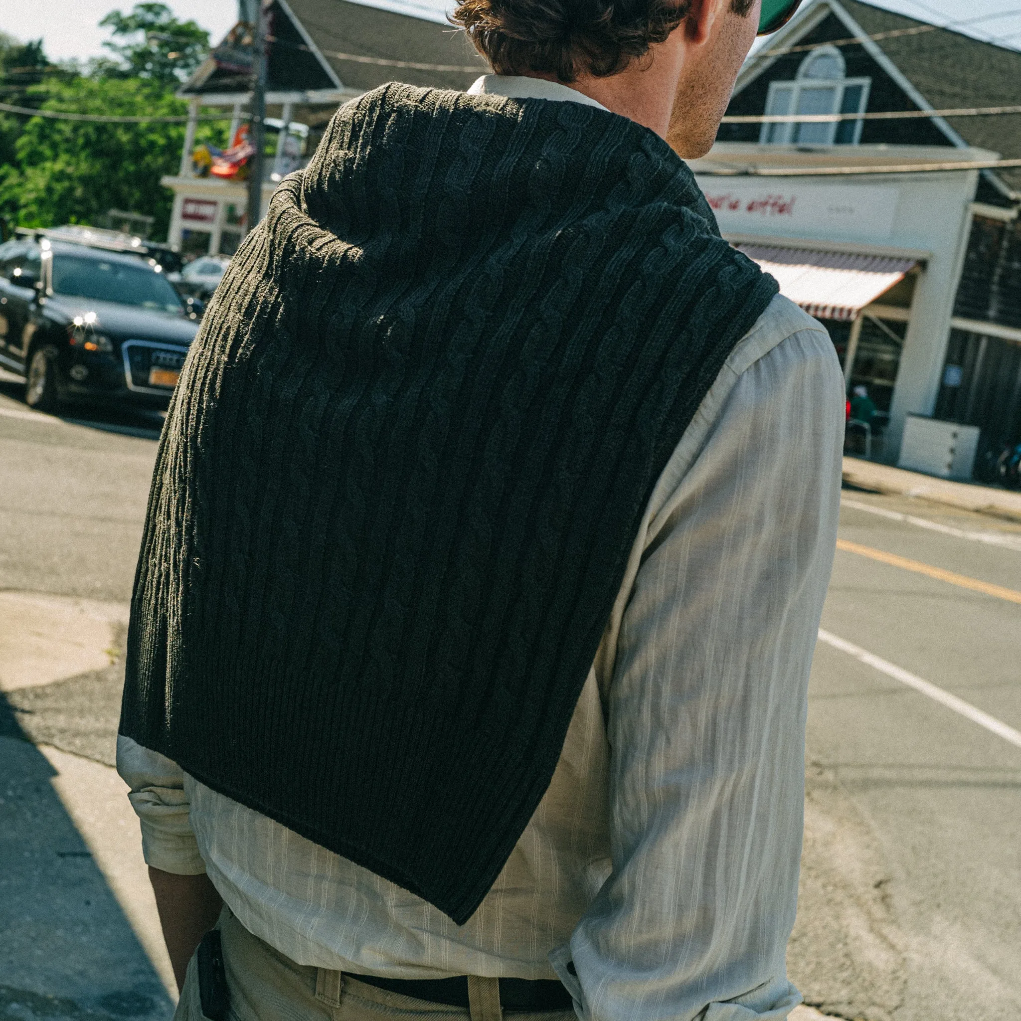 Olive Cotton/Linen Cable Knit Crewneck