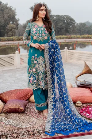 Pakistani chiffon embroidered party outfit in lavish green color # P2447