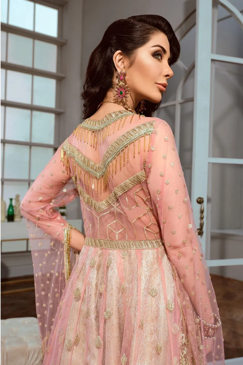 Pakistani Chiffon Frock for Party in Pink Color #N7032